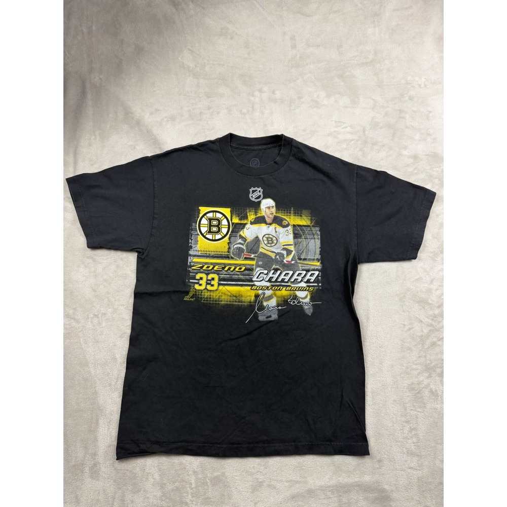 NHL Zdeno Chara 33 Boston Bruins Mens Large T-Shirt Black Yellow Hockey Graphic